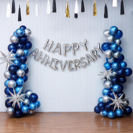 Anniversary Decor- Royal Blue & Silver Balloon Arch
